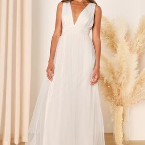 Lulus Heavenly Hues White Tulle Sleeveless Maxi Dress - Size S